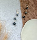 7-10mm| Triple Genuine Tahitian Pearl | Lever Back Earrings | 14K Gold Filled | black pearl | saltwater|