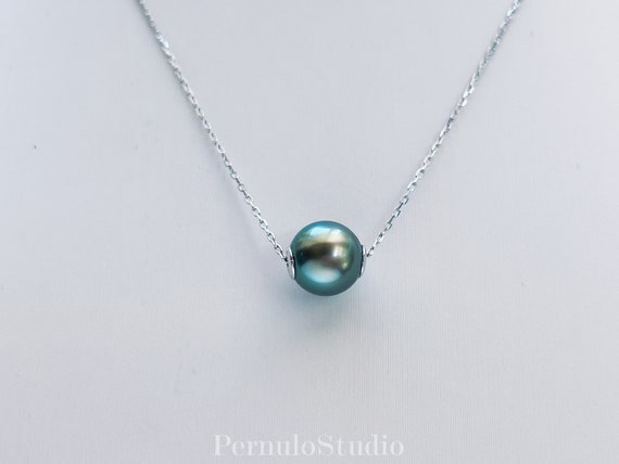 South Sea & Tahitian Pearl Floating Necklace, Genuine Natural Saltwater Pearl Pendant, Minimalist Luxury Jewelry, Mother's Gift