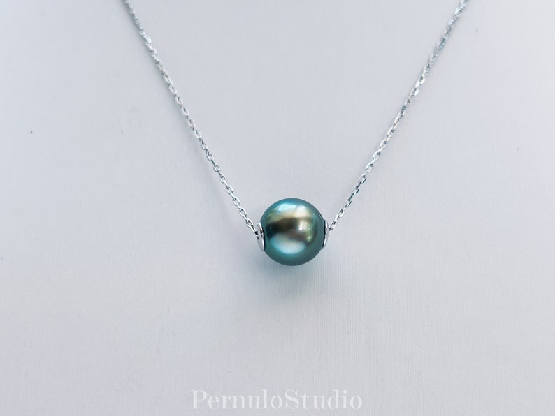 South Sea & Tahitian Pearl Floating Necklace, Genuine Natural Saltwater Pearl Pendant, Minimalist Luxury Jewelry, Mother's Gift image 1