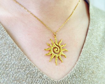 Gold Sun necklace | Boho Sun jewelry | Celestial necklace | Tiger Eye Beaded Choker Set