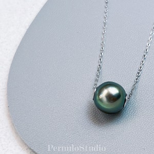 South Sea & Tahitian Pearl Floating Necklace, Genuine Natural Saltwater Pearl Pendant, Minimalist Luxury Jewelry, Mother's Gift image 6