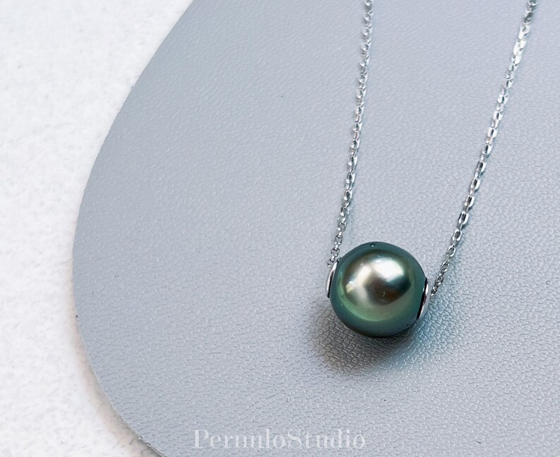 South Sea & Tahitian Pearl Floating Necklace, Genuine Natural Saltwater Pearl Pendant, Minimalist Luxury Jewelry, Mother's Gift image 6