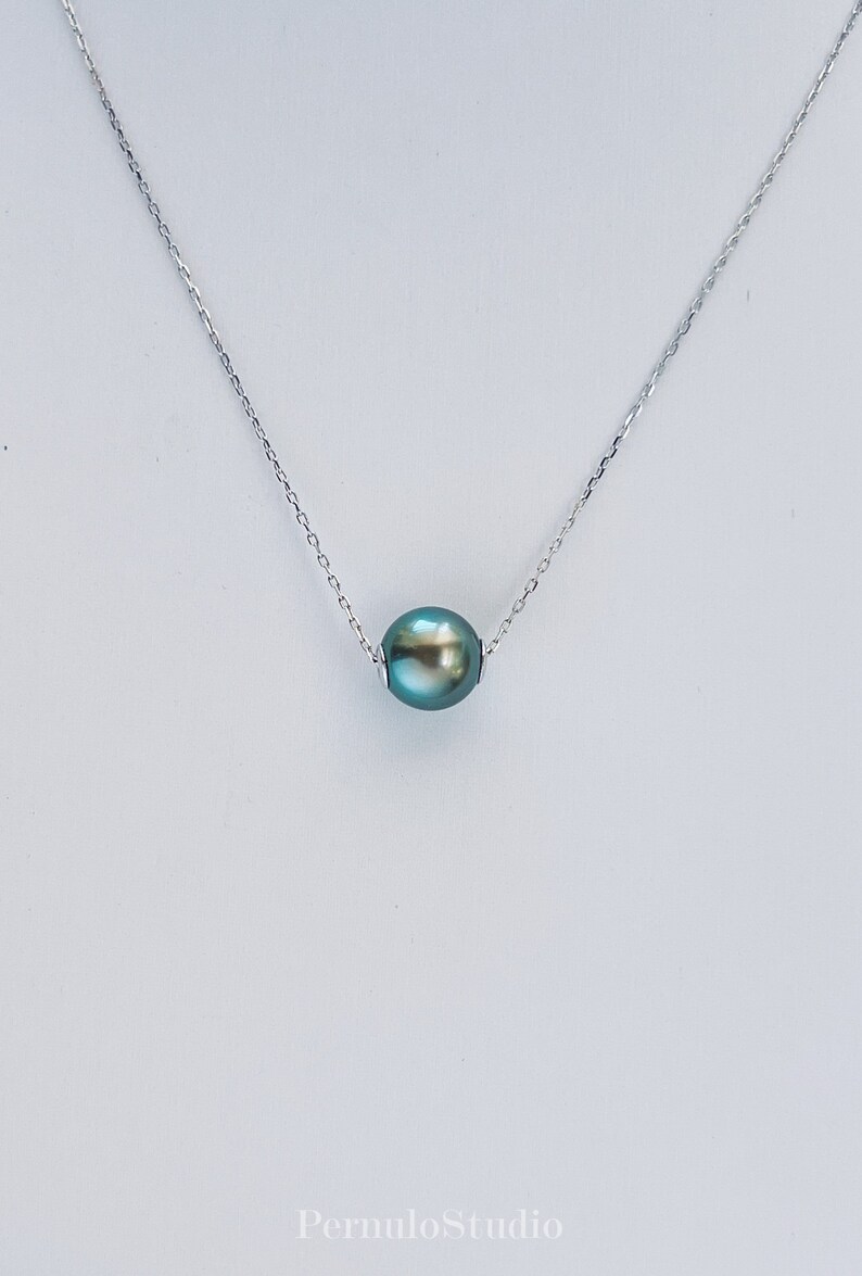South Sea & Tahitian Pearl Floating Necklace, Genuine Natural Saltwater Pearl Pendant, Minimalist Luxury Jewelry, Mother's Gift image 4