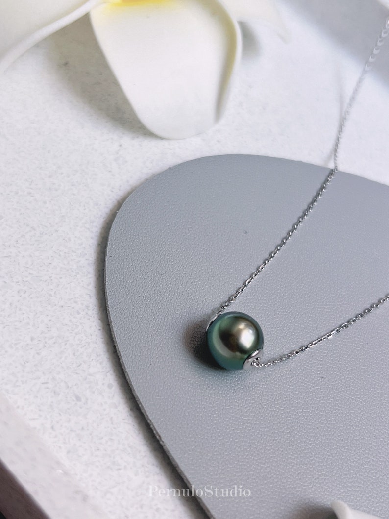 South Sea & Tahitian Pearl Floating Necklace, Genuine Natural Saltwater Pearl Pendant, Minimalist Luxury Jewelry, Mother's Gift image 8