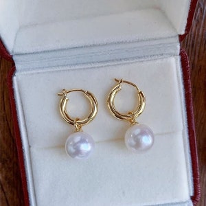 10-11mm Freshwater Pearl Earrings hoop | Vermeil  | AAA | White | Round | Gold over Silver | earrings & pendant