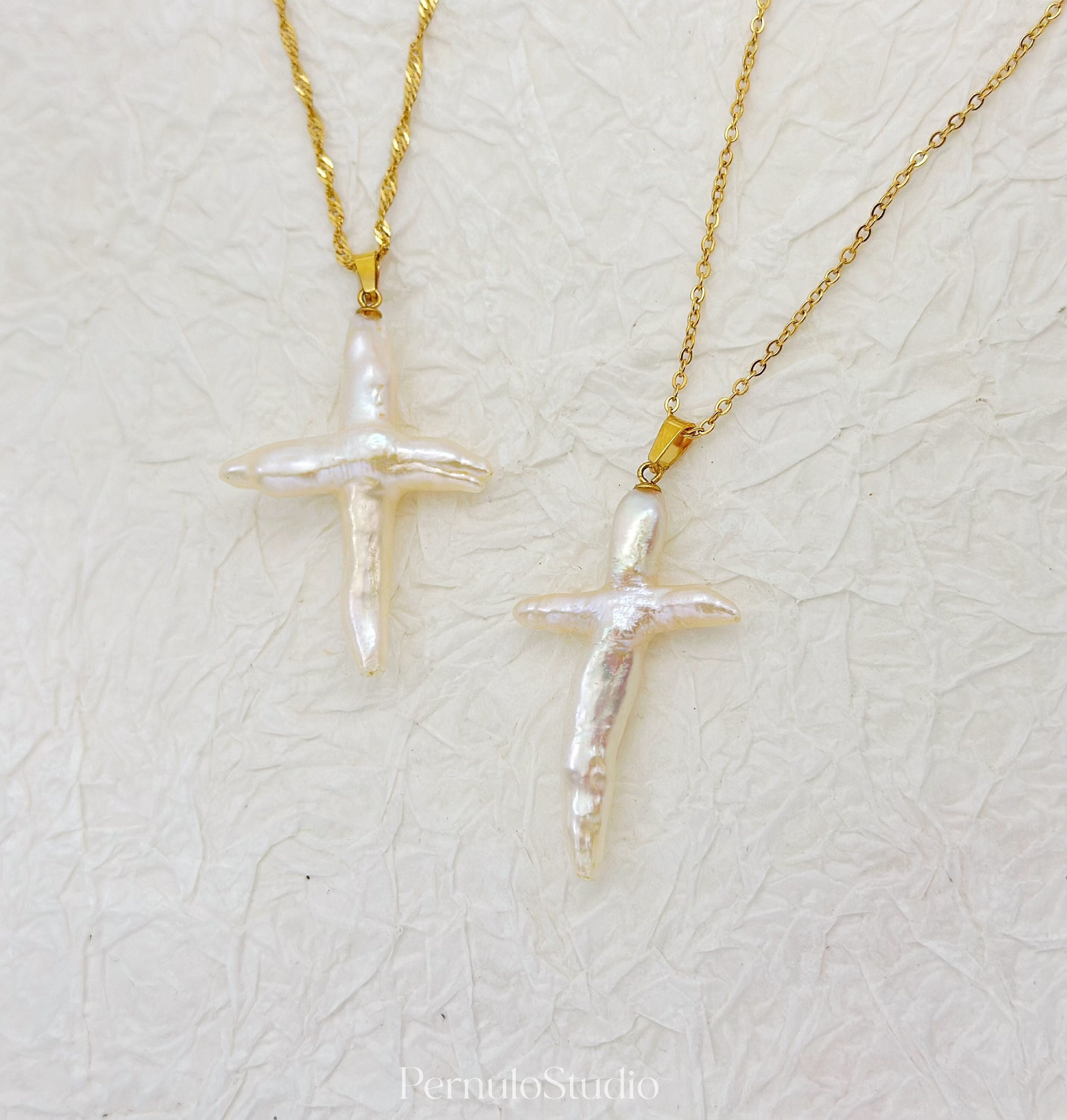 ☆【TWENTYONEAUGUST】☆DOUBLE LAYER PEARL CROSS NECKLAC.E☆ DOUBLE LAYER PEARL CROSS NECKLACE : twentyoneaugust-ww