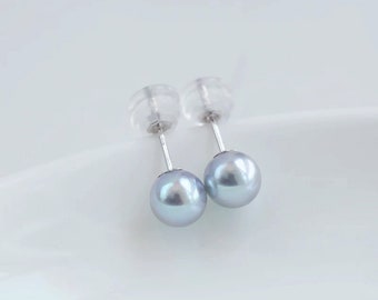 7 mm | AAAAA | Boucles d'oreilles en argent japonais avec perles d'Akoya | Argent sterling 925 | perle d'Akoya bleu clair | Perle d'eau salée |