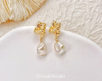 Keshi Pearl Earrings: Baroque Dangles | Handmade Wedding Jewelry | Bridal Earrings | bridesmaid gifts