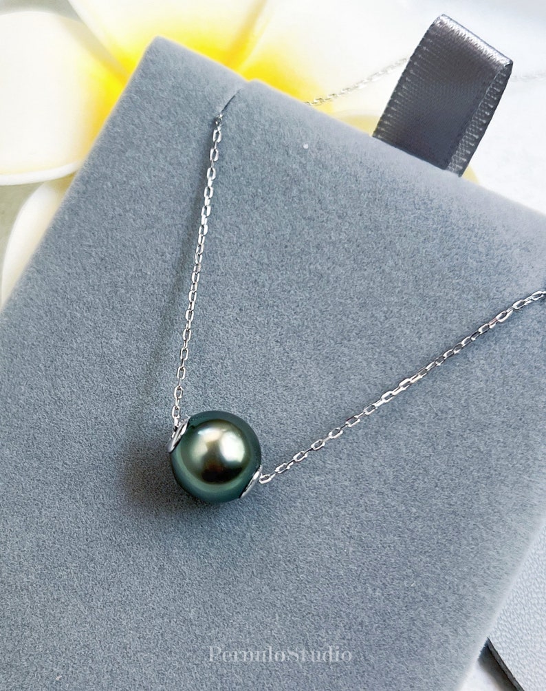 South Sea & Tahitian Pearl Floating Necklace, Genuine Natural Saltwater Pearl Pendant, Minimalist Luxury Jewelry, Mother's Gift image 5