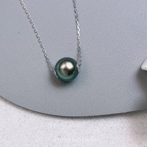 South Sea & Tahitian Pearl Floating Necklace, Genuine Natural Saltwater Pearl Pendant, Minimalist Luxury Jewelry, Mother's Gift image 7
