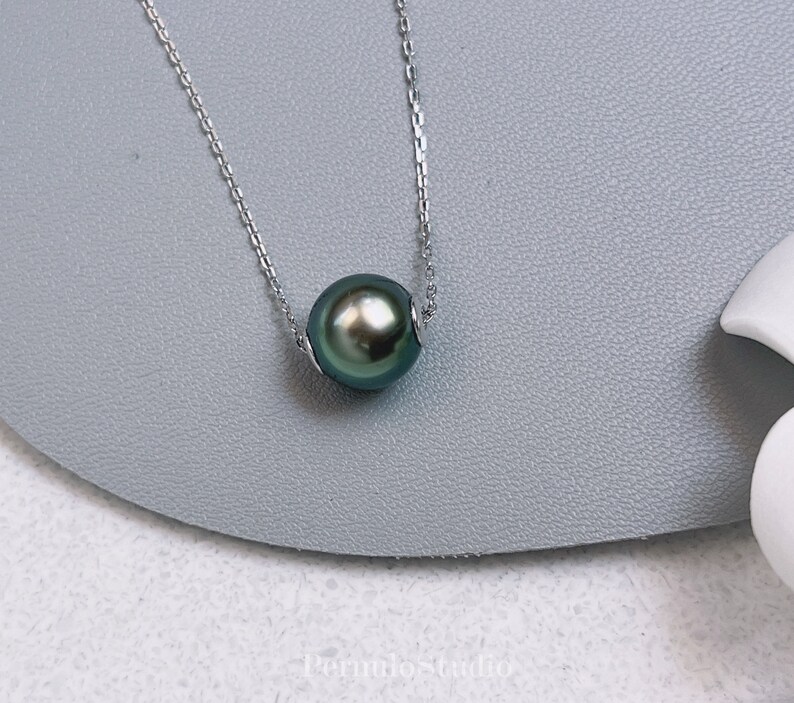 South Sea & Tahitian Pearl Floating Necklace, Genuine Natural Saltwater Pearl Pendant, Minimalist Luxury Jewelry, Mother's Gift image 7