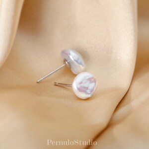 Small Baroque Pearl Ear Studs Dainty Freshwater Keshi Pearl Earrings Tiny Ear Studs Sterling Silver 18K Gold image 3