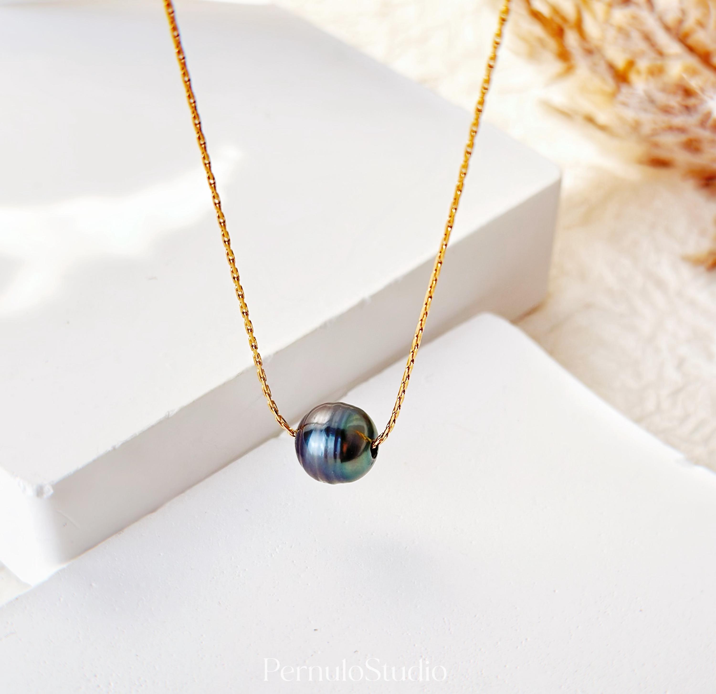 Tahitian Pearl floating necklace | triple floating necklace | Black Pearl necklace | Saltwater Pearl | Mother's Gift