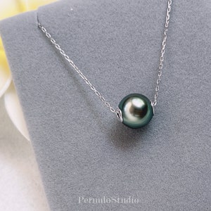 South Sea & Tahitian Pearl Floating Necklace, Genuine Natural Saltwater Pearl Pendant, Minimalist Luxury Jewelry, Mother's Gift image 10