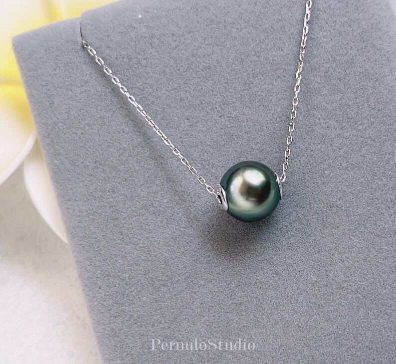 South Sea & Tahitian Pearl Floating Necklace, Genuine Natural Saltwater Pearl Pendant, Minimalist Luxury Jewelry, Mother's Gift image 10
