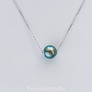 South Sea & Tahitian Pearl Floating Necklace, Genuine Natural Saltwater Pearl Pendant, Minimalist Luxury Jewelry, Mother's Gift image 3