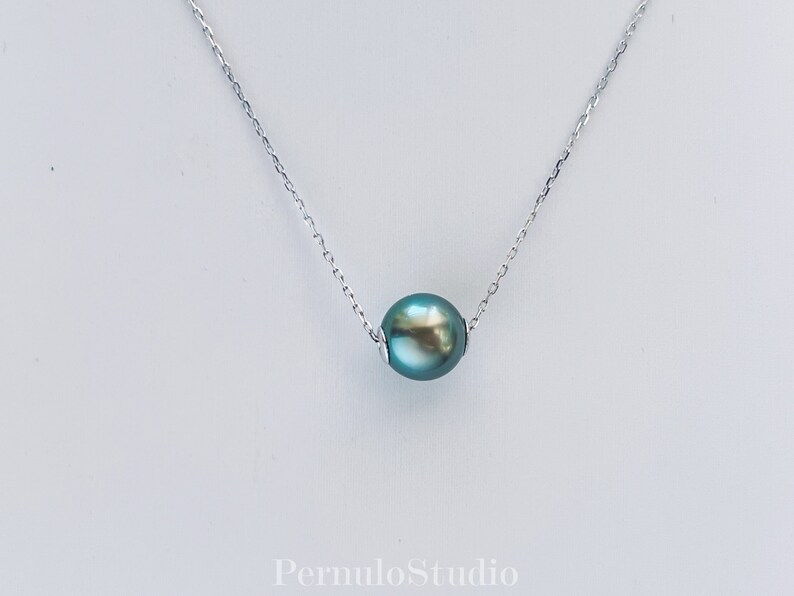South Sea & Tahitian Pearl Floating Necklace, Genuine Natural Saltwater Pearl Pendant, Minimalist Luxury Jewelry, Mother's Gift image 3