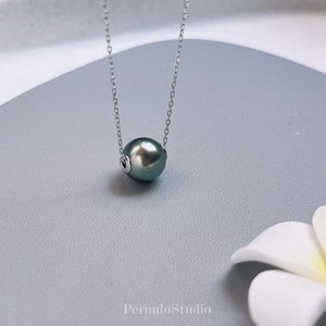 South Sea & Tahitian Pearl Floating Necklace, Genuine Natural Saltwater Pearl Pendant, Minimalist Luxury Jewelry, Mother's Gift image 9