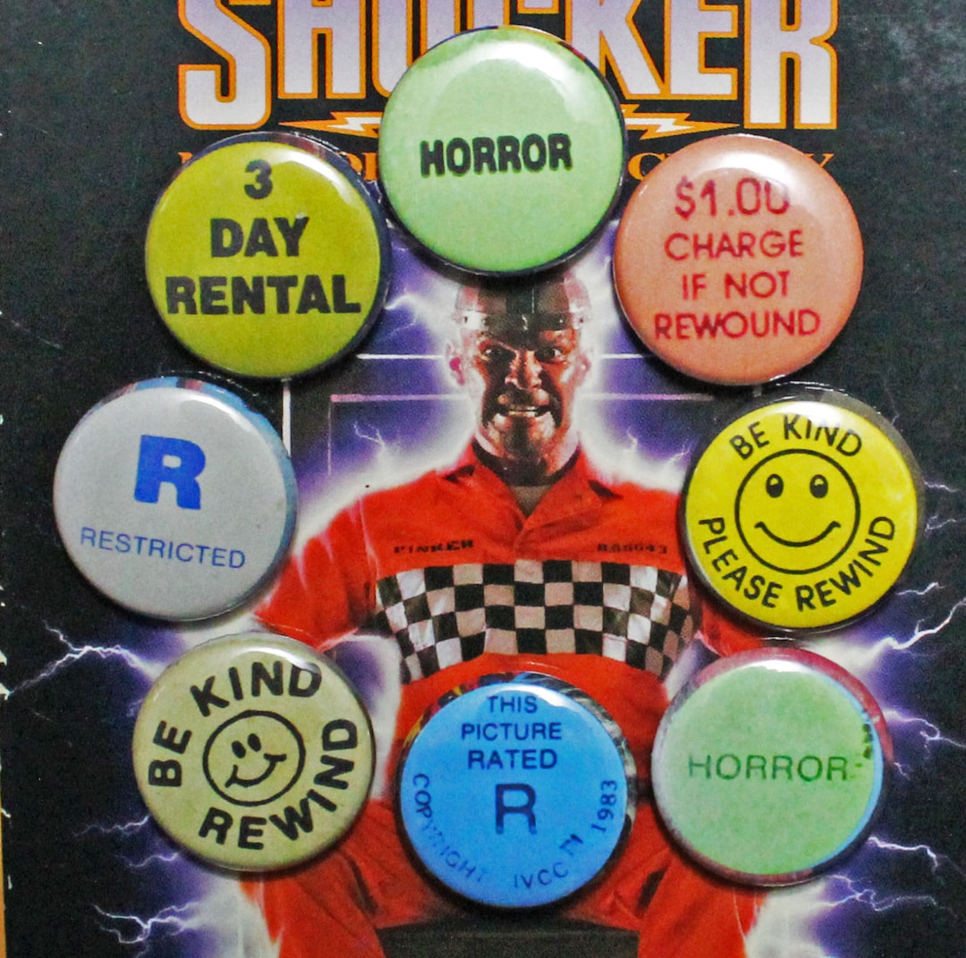 VHS Rental Sickers - Video Tape Rental Store Inspired Pin - Pinback Button Set - Be Kind Please Rewind - Etsy
