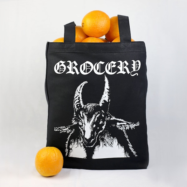 GOAT GROCERY TOTE - Reusable Canvas Shopping Bag - Black Metal