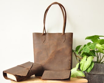 Minimalist Brown Leather Tote Bag, Leather Tote, Simplistic Tote, Big Brown Leather Bag, Hand Stitched, Full Grain Leather