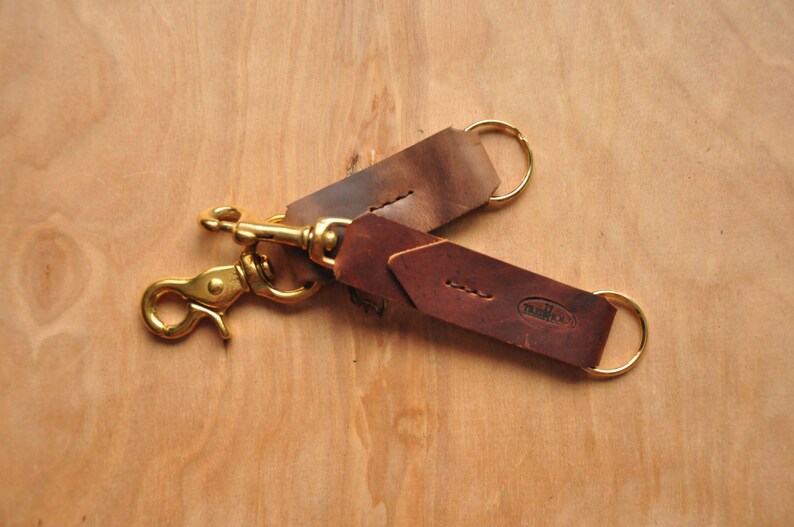 Rugged Brown Leather Keychain, Quick Release Key Ring, Brown Lanyard