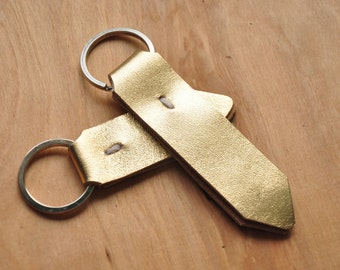 Gold Leather Keyring, Gold Key Chain, Gold Lanyard, Gold Leather Key Fob