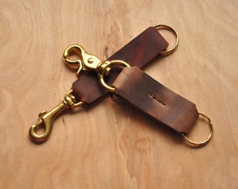 Rugged Brown Leather Keychain, Quick Release Key Ring, Brown Lanyard, Horween Key Fob