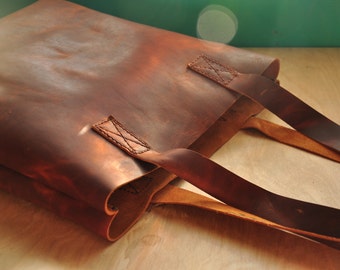 Simple Leather Tote Bag / Leather Bag / Leather Purse / Simplistic Tote / Minimalist Bag in Dark Brown Leather