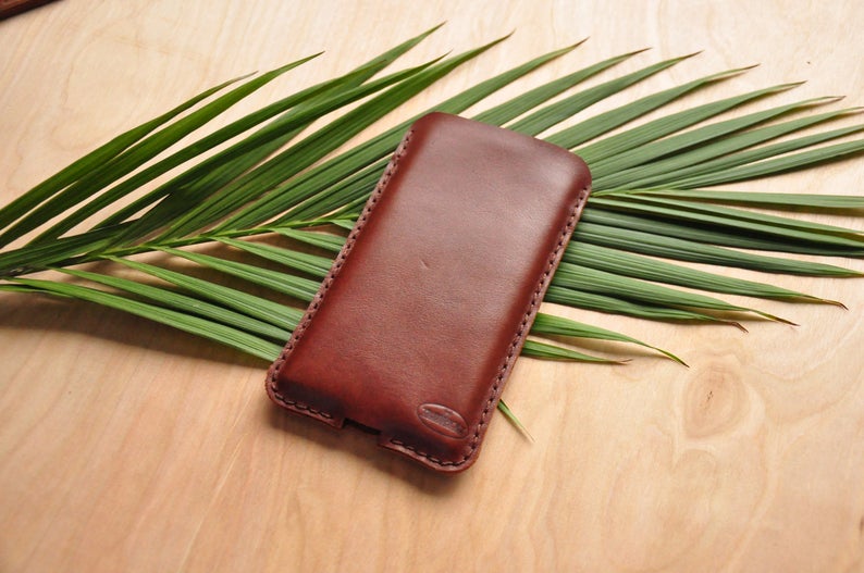 Custom-sized Simple Leather Phone Case / iPhone Pouch / Mobile Sleeve in Cognac Leather zdjęcie 2