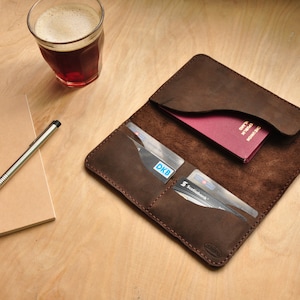 Porte-passeport et carte d'embarquement en cuir marron, étui à passeport, couverture de passeport en cuir, portefeuille de voyage