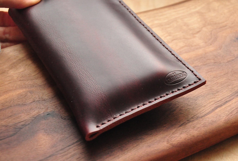 Custom Simple Horween Leather Phone Case iPhone Pouch Mobile Sleeve in Maroon Horween Leather