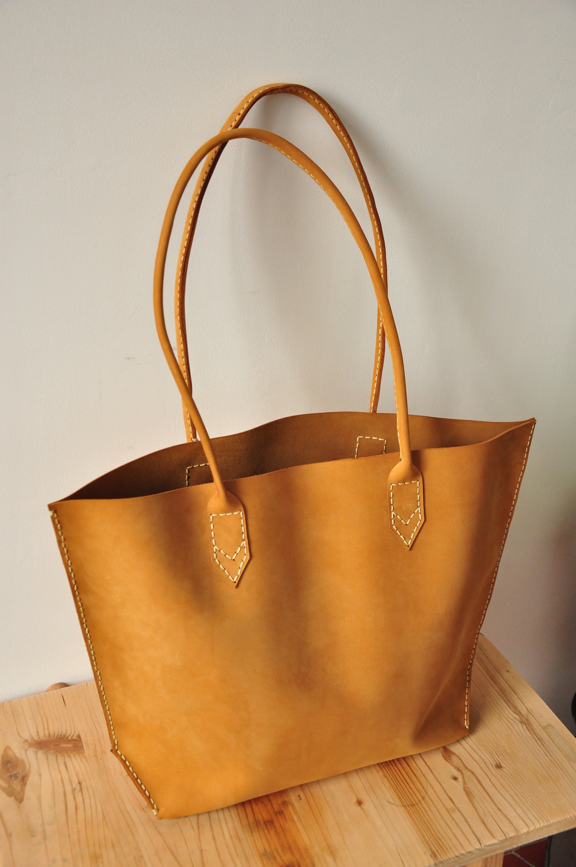 Huge Tan Leather Tote Bag Big Simple Tote Minimal Bag in Etsy UK