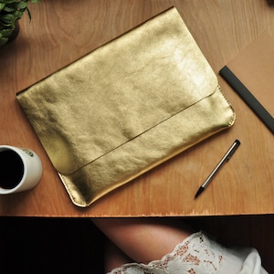 Simple GOLD Leather Clutch / Carry All / Laptop Case