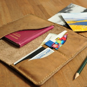 Porte-passeport et carte d'embarquement en cuir beige, étui à passeport, couverture de passeport en cuir, portefeuille de voyage