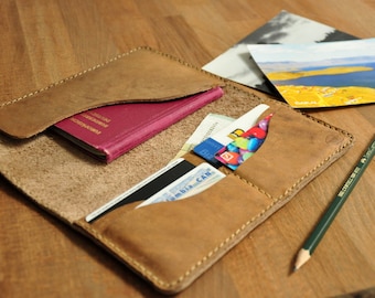 Beige Leather Passport & Boarding Pass Holder, Passport Case, Leather Passport Cover, Travel Wallet