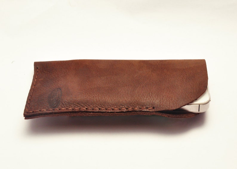 Custom-sized Simple Leather Phone Case / iPhone Pouch / Mobile Sleeve in Dark Brown Full Grain Leather image 3