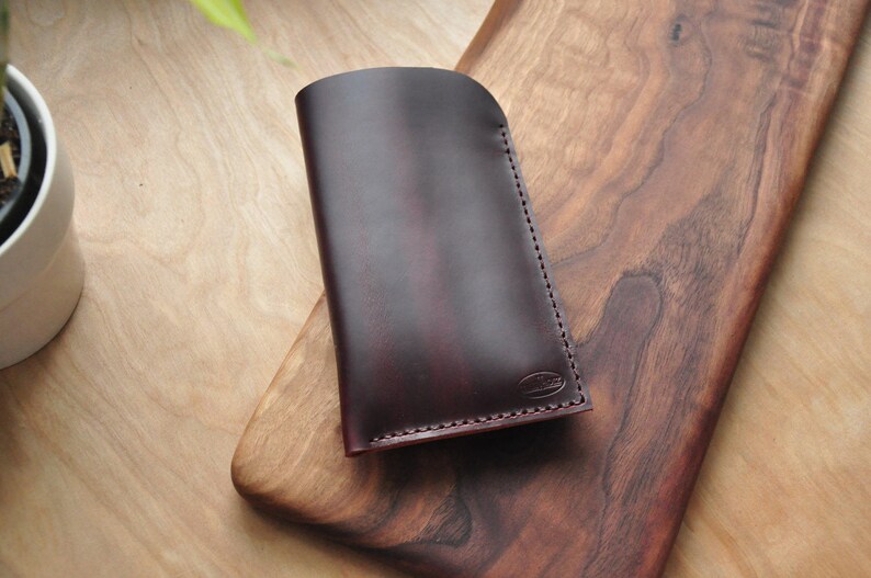 Custom Simple Horween Leather Phone Case iPhone Pouch Mobile Sleeve in Maroon Horween Leather