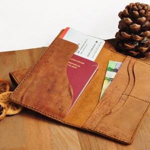 Passeport en cuir Tan - Titulaire de carte d’embarquement, Étui de passeport, Couverture de passeport en cuir, Portefeuille de voyage
