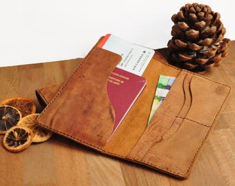 Tan Leather Passport & Boarding Pass Holder, Passport Case, Leather Passport Cover, Travel Wallet