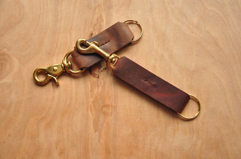 Rugged Brown Leather Keychain, Quick Release Key Ring, Brown Lanyard