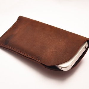 Custom-sized Simple Leather Phone Case / iPhone Pouch / Mobile Sleeve in Dark Brown Full Grain Leather image 1