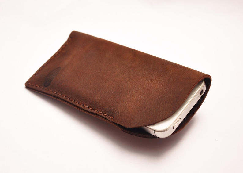 Custom-sized Simple Leather Phone Case / iPhone Pouch / Mobile Sleeve in Dark Brown Full Grain Leather image 1