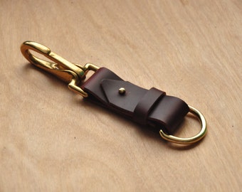 Rugged Maroon Leather Keychain, Quick Release Key Ring, Maroon Lanyard, Horween Key Fob