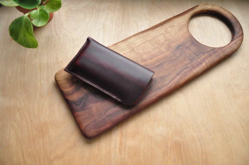 Custom Simple Horween Leather Phone Case iPhone Pouch Mobile Sleeve in Maroon Horween Leather
