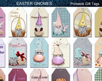 36 Easter Gnomes with Easter Eggs, Flowers and Baskets - Printable Gift Tags