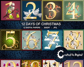 12 Days of Christmas Vignettes - Digital Paper Collection