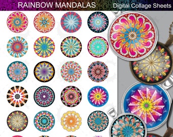 Rainbow Mandala Digital Collage Sheets: Bright Circle Designs (Digital Download)