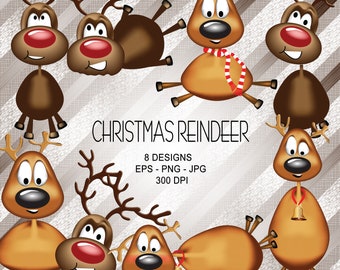 8 Christmas Reindeers - Clipart Collection
