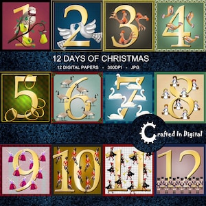 12 Days of Christmas Vignettes Digital Paper Collection image 1